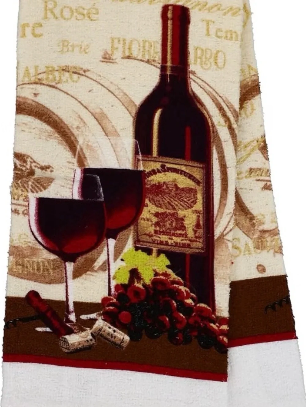 Home Collection design Wine Bottle & Glass Kitchen Towels - Red, Brown, Cream